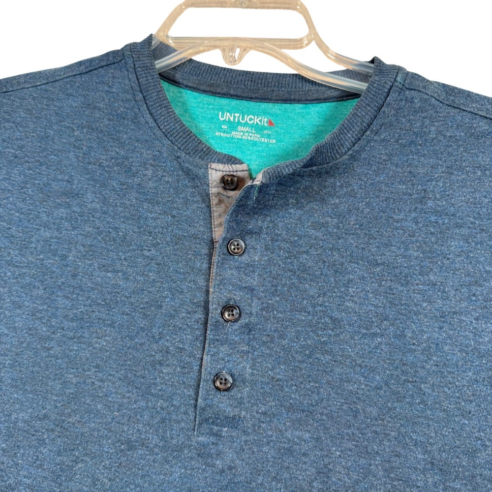 UNTUCKit Men's Blue Heathered Short Sleeve Henley Shirt Size Small